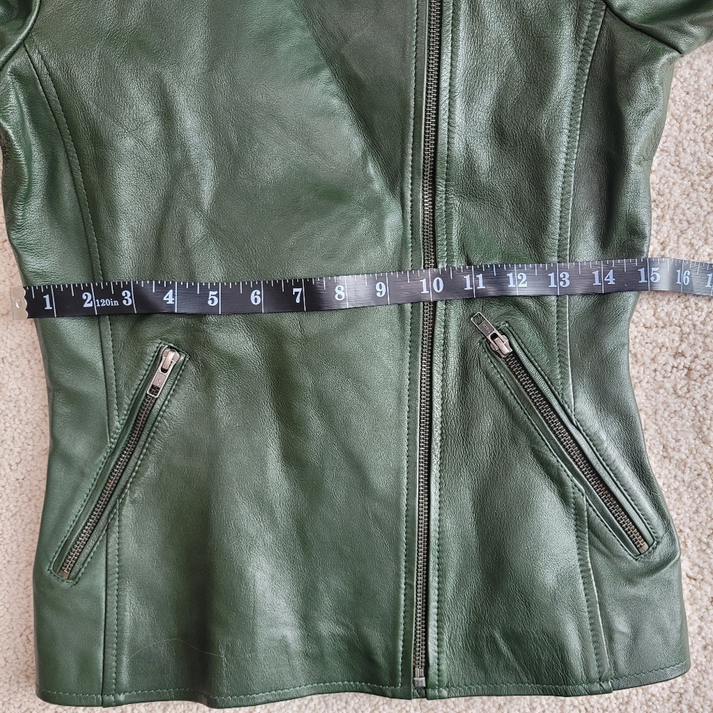 Sara Leather “Experience the Fashion” 100% Genuine Lambskin Green Moto Jacket XS - Picture 9 of 15